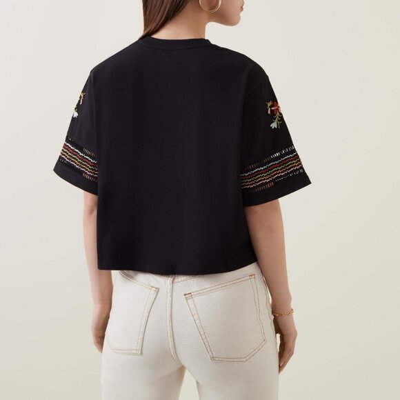 Hayley Menzies Women's Black Maya Embroidered Cropped T-Shirt Size L - Picture 2 of 6